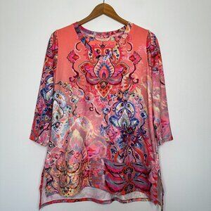 Soft Surroundings‎ Tunic Top Size L Pink Floral Paisley